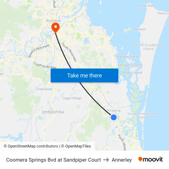 Coomera Springs Bvd at Sandpiper Court to Annerley map