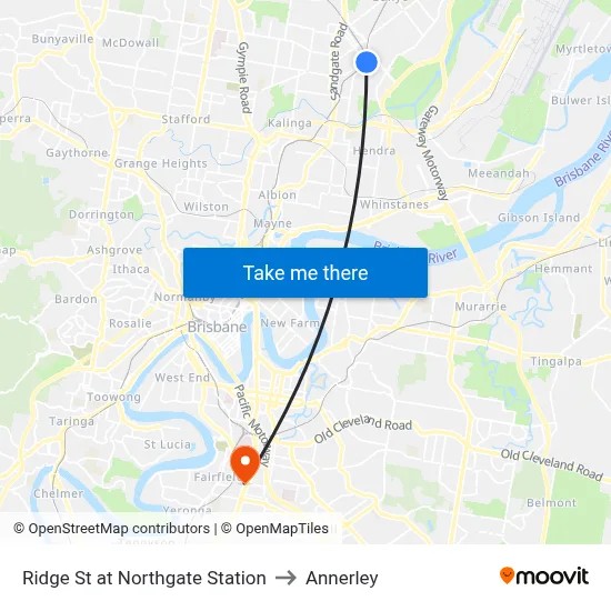 Ridge St at Northgate Station to Annerley map
