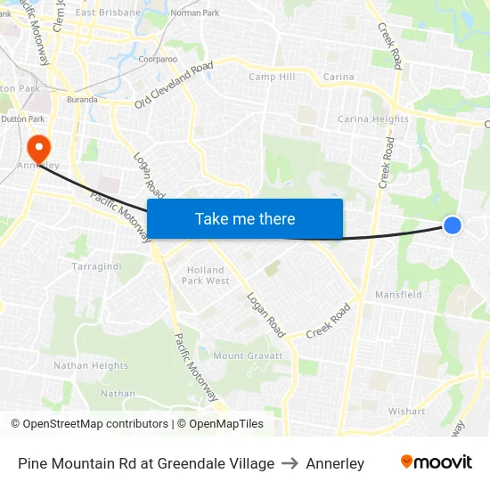 Pine Mountain Rd at Greendale Village to Annerley map