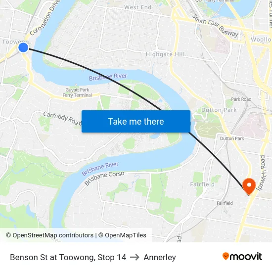 Benson St at Toowong, Stop 14 to Annerley map