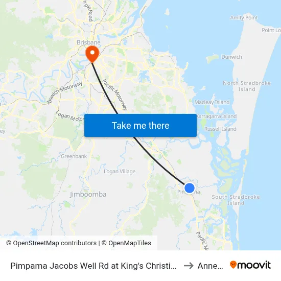 Pimpama Jacobs Well Rd at King's Christian College to Annerley map