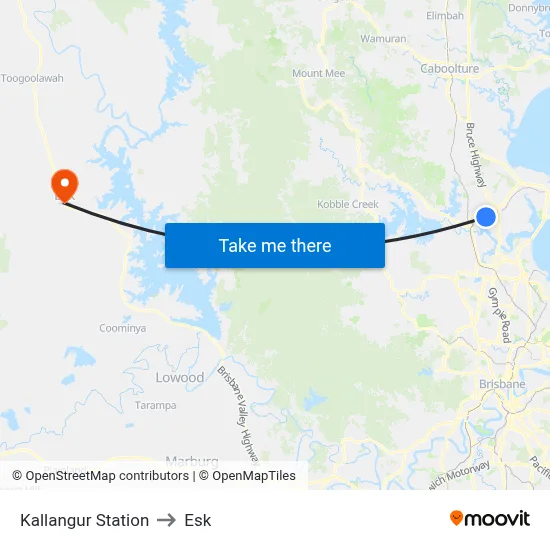 Kallangur Station to Esk map