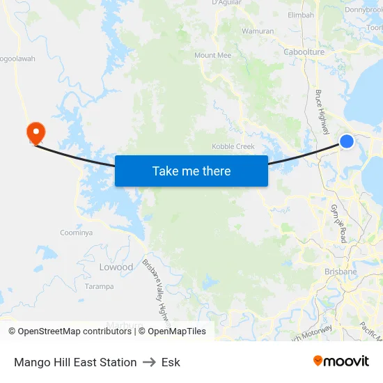 Mango Hill East Station to Esk map