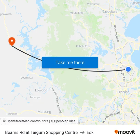 Beams Rd at Taigum Shopping Centre to Esk map