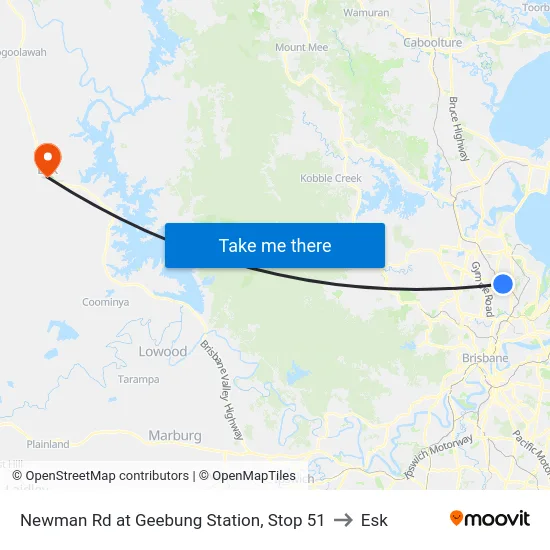 Newman Rd at Geebung Station, Stop 51 to Esk map