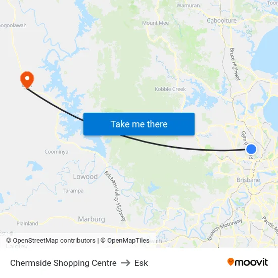 Chermside Shopping Centre to Esk map
