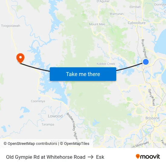 Old Gympie Rd at Whitehorse Road to Esk map