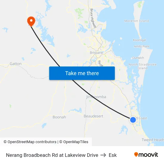 Nerang Broadbeach Rd at Lakeview Drive to Esk map