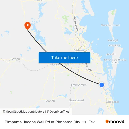 Pimpama Jacobs Well Rd at Pimpama City to Esk map