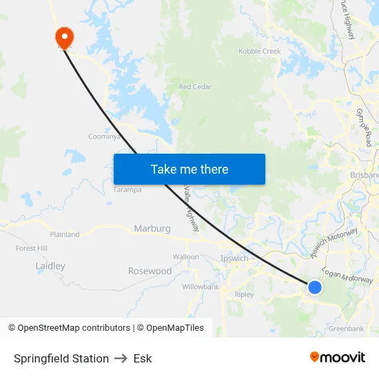 Springfield Station to Esk map