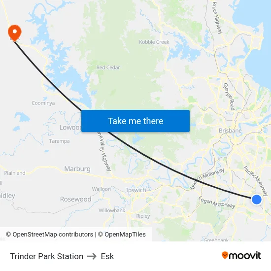 Trinder Park Station to Esk map