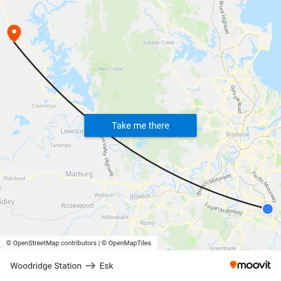 Woodridge Station to Esk map