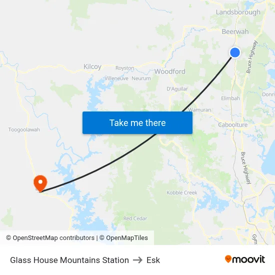 Glass House Mountains Station to Esk map