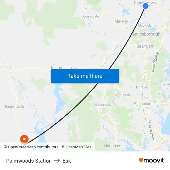 Palmwoods Station to Esk map