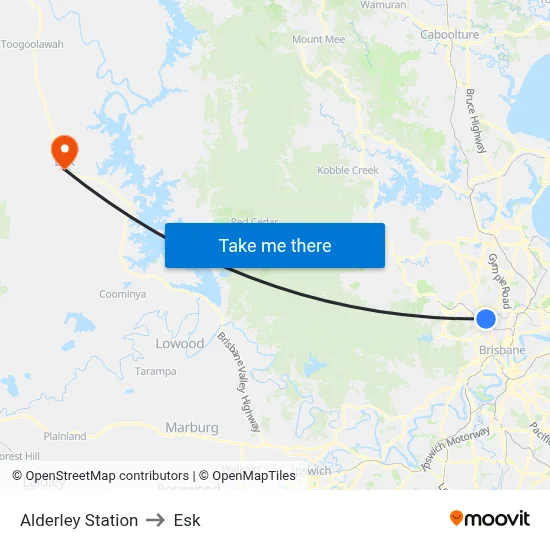 Alderley Station to Esk map