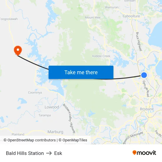 Bald Hills Station to Esk map