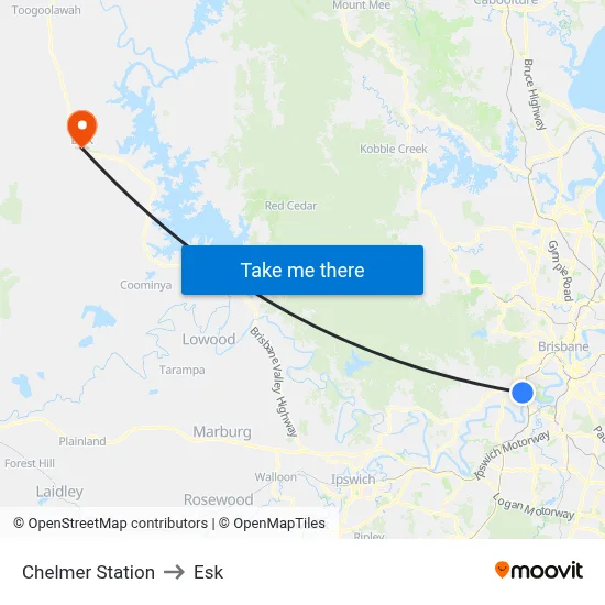 Chelmer Station to Esk map