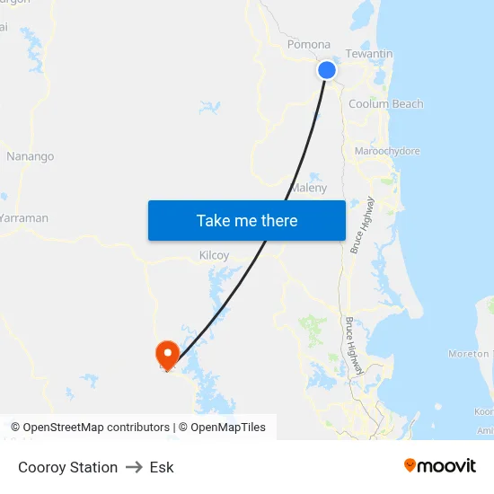 Cooroy Station to Esk map