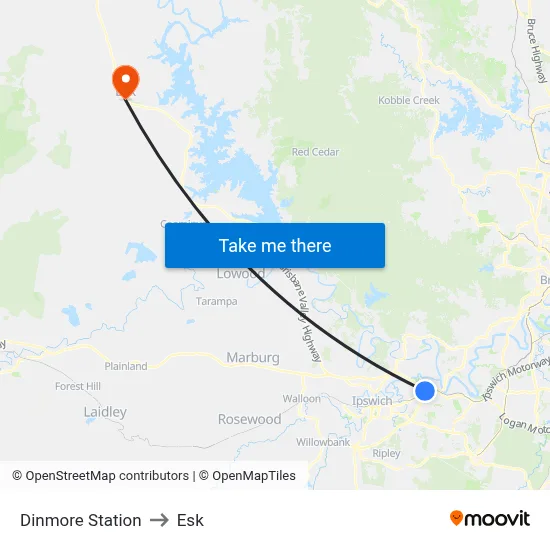 Dinmore Station to Esk map