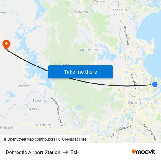 Domestic Airport Station to Esk map