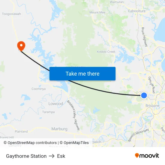 Gaythorne Station to Esk map