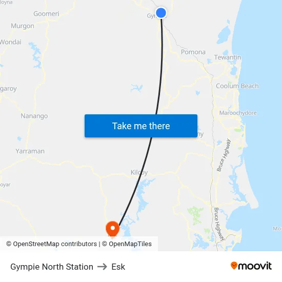 Gympie North Station to Esk map