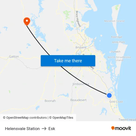 Helensvale Station to Esk map