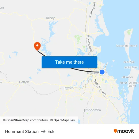 Hemmant Station to Esk map