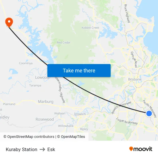 Kuraby Station to Esk map