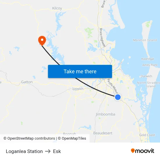 Loganlea Station to Esk map