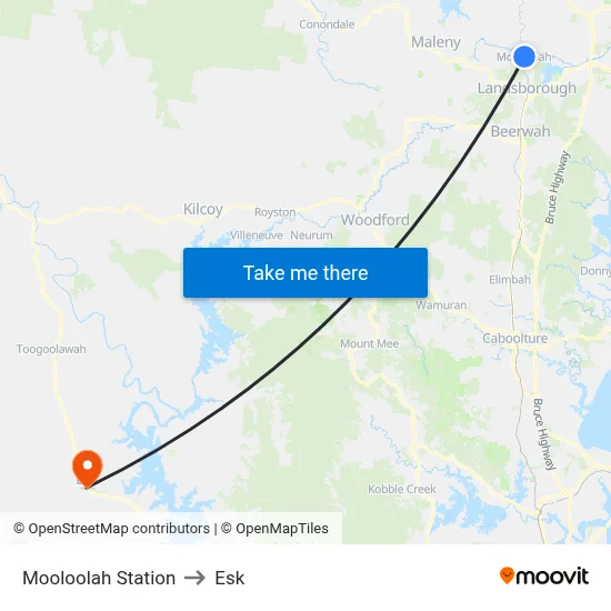 Mooloolah Station to Esk map