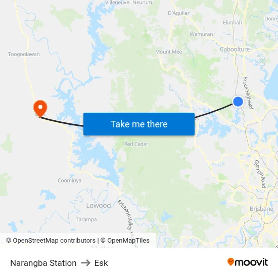 Narangba Station to Esk map