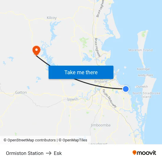 Ormiston Station to Esk map
