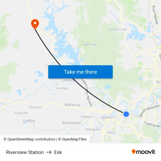 Riverview Station to Esk map