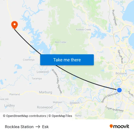 Rocklea Station to Esk map