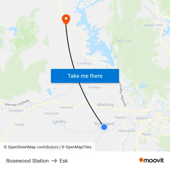 Rosewood Station to Esk map