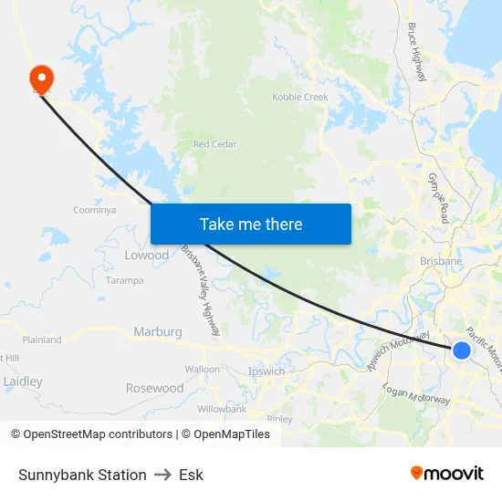Sunnybank Station to Esk map