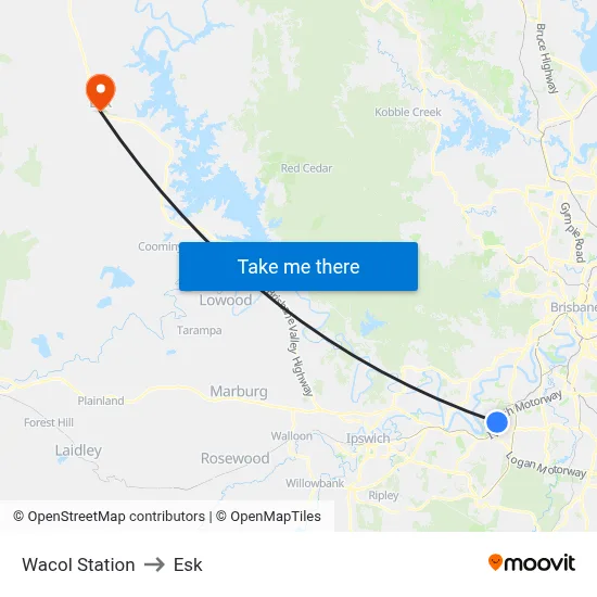 Wacol Station to Esk map