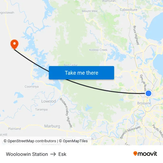 Wooloowin Station to Esk map