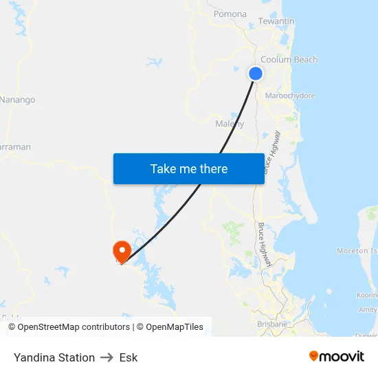 Yandina Station to Esk map
