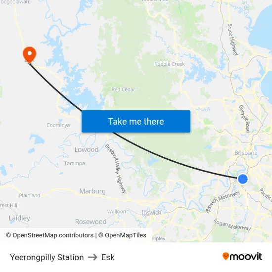 Yeerongpilly Station to Esk map