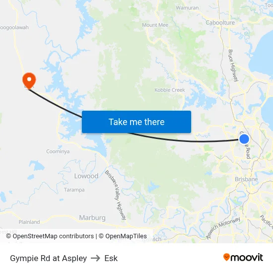 Gympie Rd at Aspley to Esk map