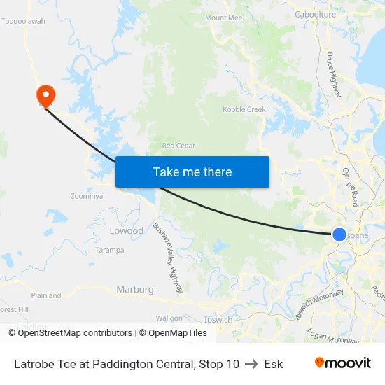 Latrobe Tce at Paddington Central, Stop 10 to Esk map
