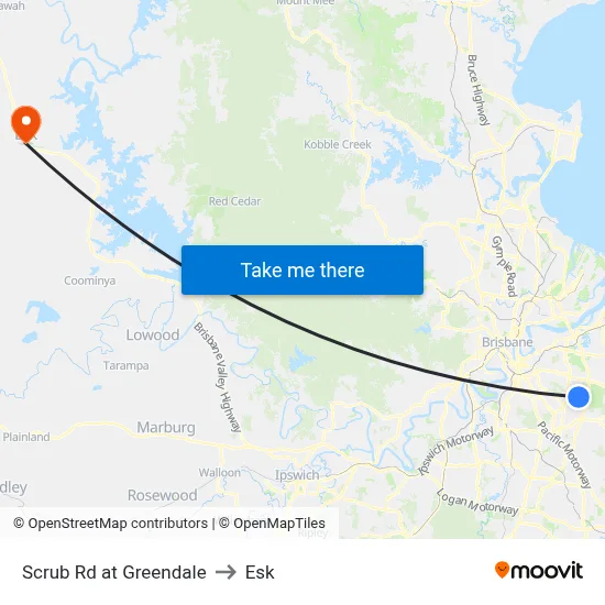 Scrub Rd at Greendale to Esk map