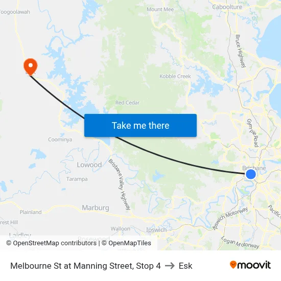 Melbourne St at Manning Street, Stop 4 to Esk map