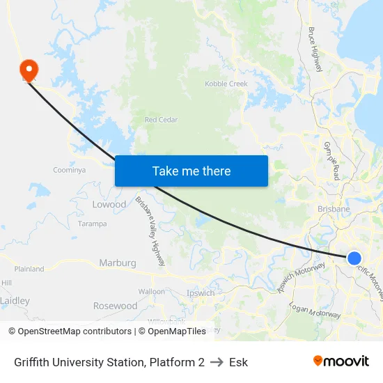 Griffith University Station, Platform 2 to Esk map