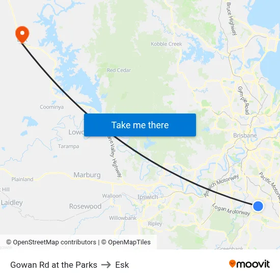 Gowan Rd at the Parks to Esk map