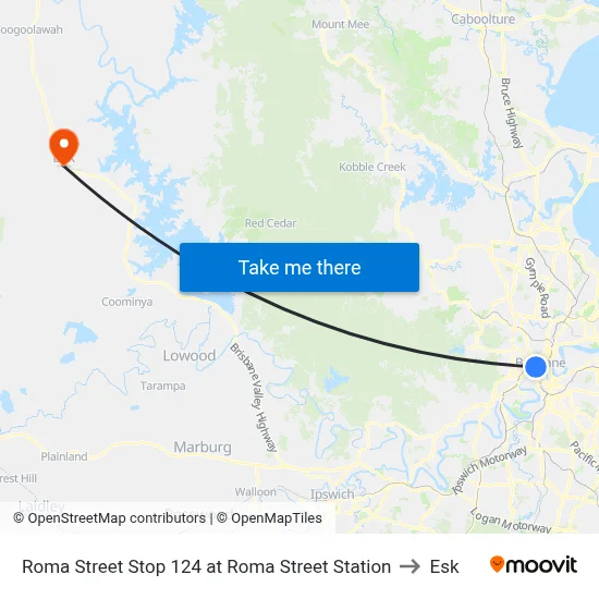 Roma Street Stop 124 at Roma Street Station to Esk map
