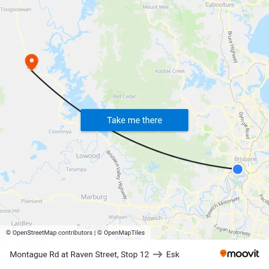 Montague Rd at Raven Street, Stop 12 to Esk map
