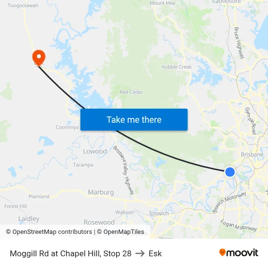 Moggill Rd at Chapel Hill, Stop 28 to Esk map